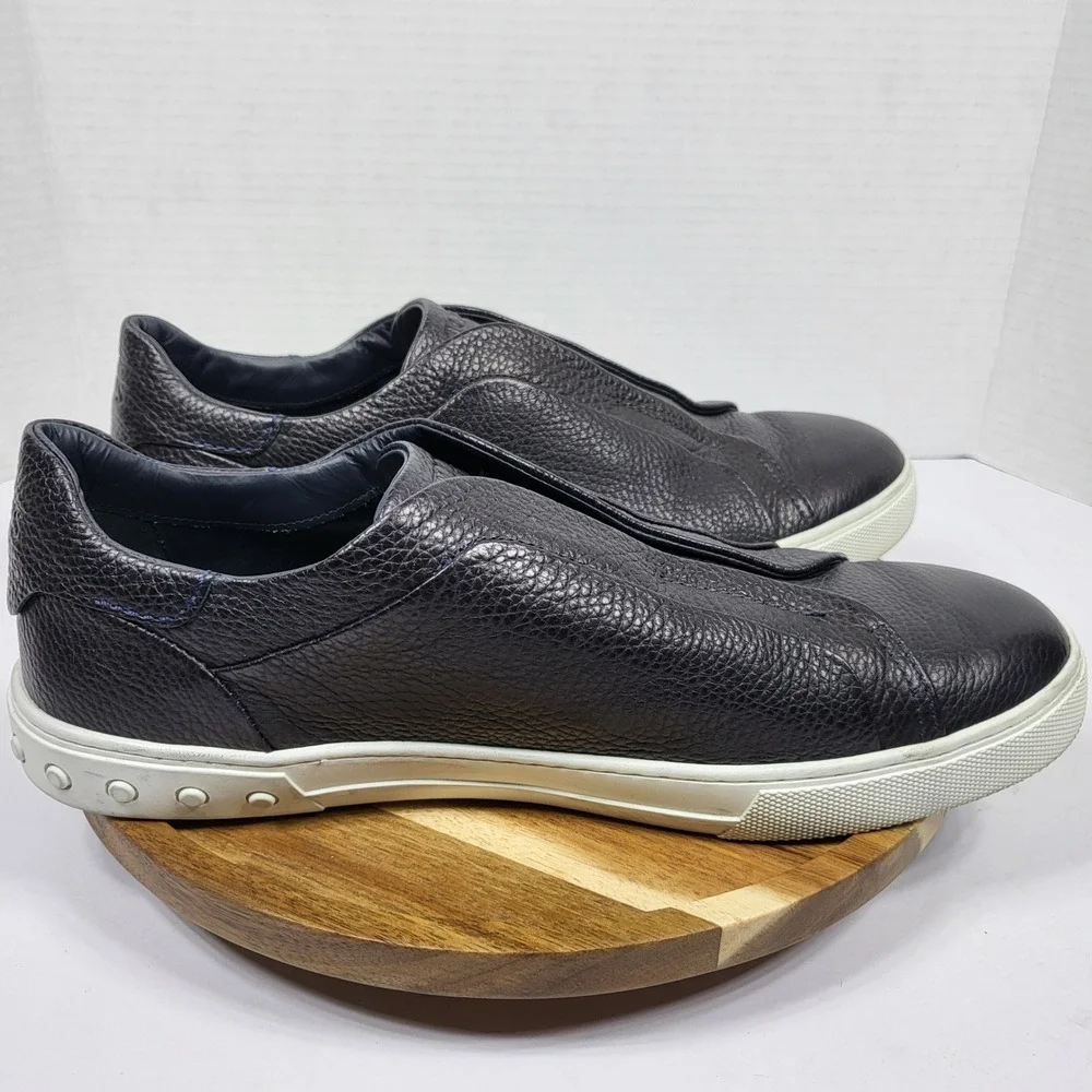 Tod's Mens Black Grained Pebbled Leather Slip-On Sneakers Gommino Pebbles UK 9‎